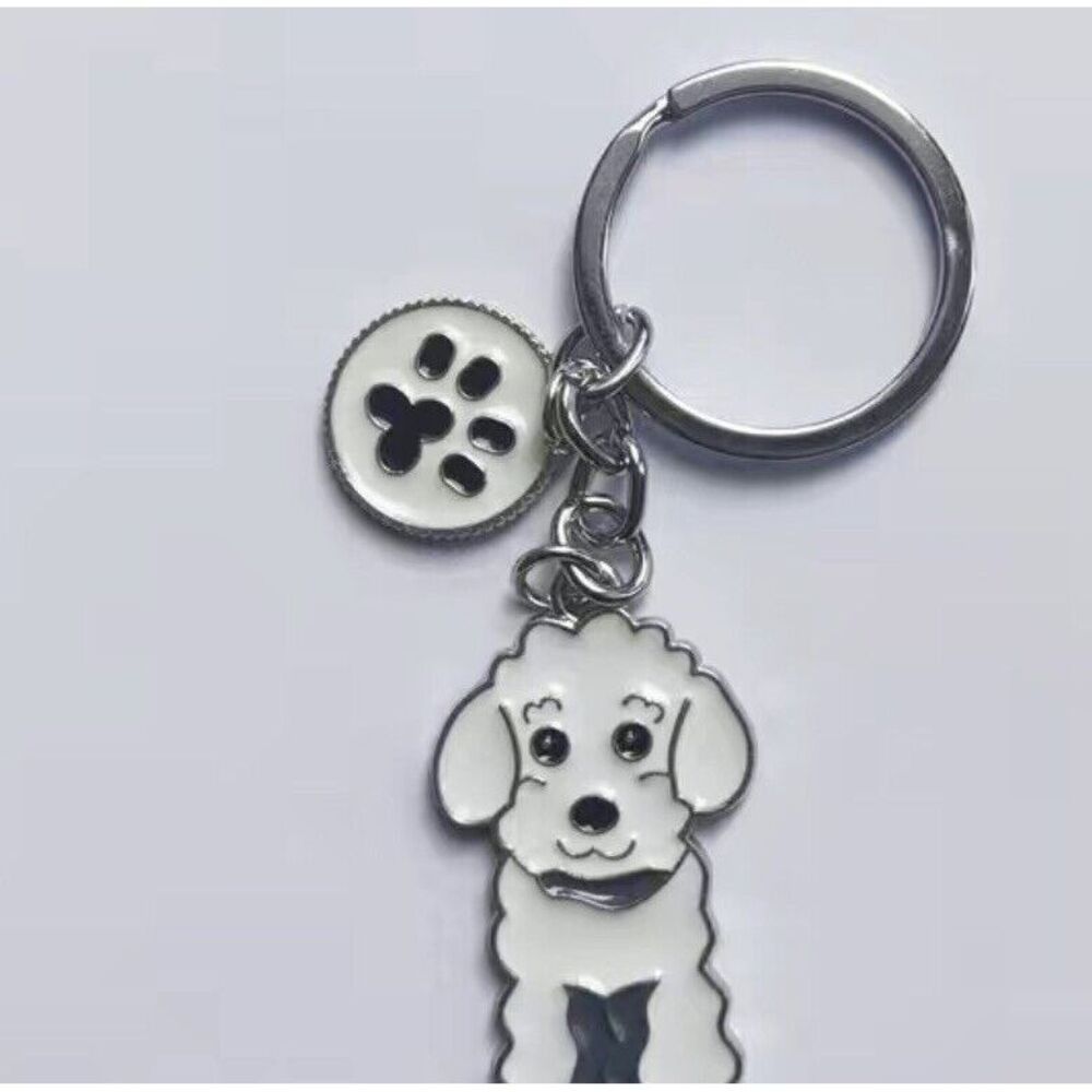 Poodle Dogs Paw print Keychain white‎ Puppy Keychain SHIH TZU Maltese NWT